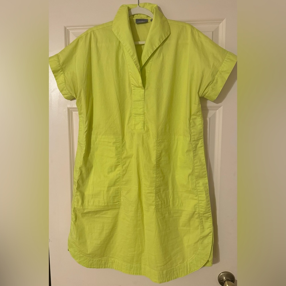 Amelline Neon green/yellow cotton dress. Size large. Pockets